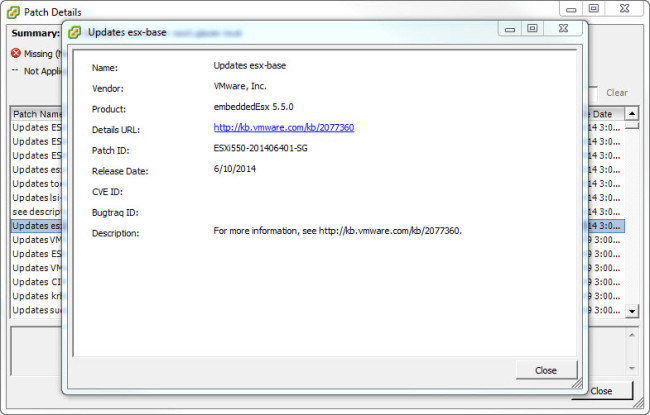 Check VUM for this esx-base update